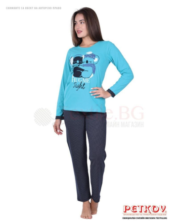 Дамска пижама дълъг ръкав със зимна декорация коали - зелено