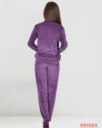 Дамски домашен комплект плюш с цип и големи джобове - пепел от рози