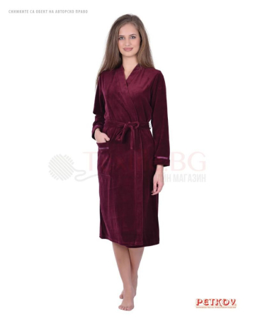 Комфортен дамски халат плюш с голям джоб - бордо