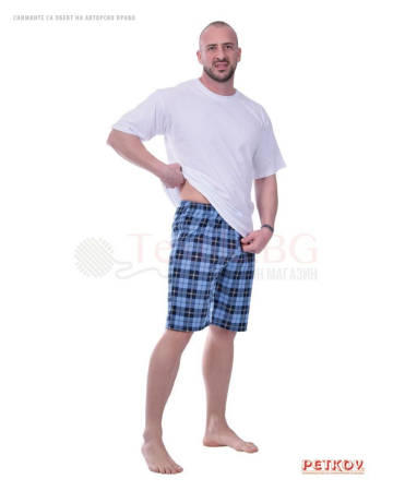 Мъжки ¾-ти панталон на пижама в десен на светлосиньо каре