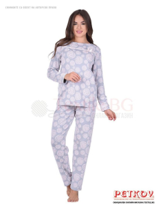 Дамска пижама лукс в изящен десен светло сиво с абстрактни рози