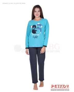 Дамска пижама дълъг ръкав със зимна декорация коали - зелено