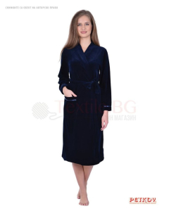 Комфортен дамски халат плюш с голям джоб - тъмно синьо