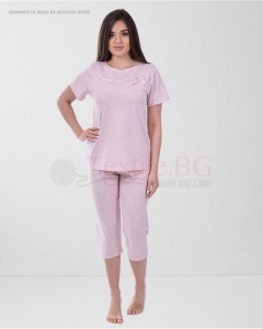 Дамска пижама с къс ръкав в светлорозово 