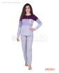 Плътна дамска пижама интерлог с цветни платки и джоб - лилаво